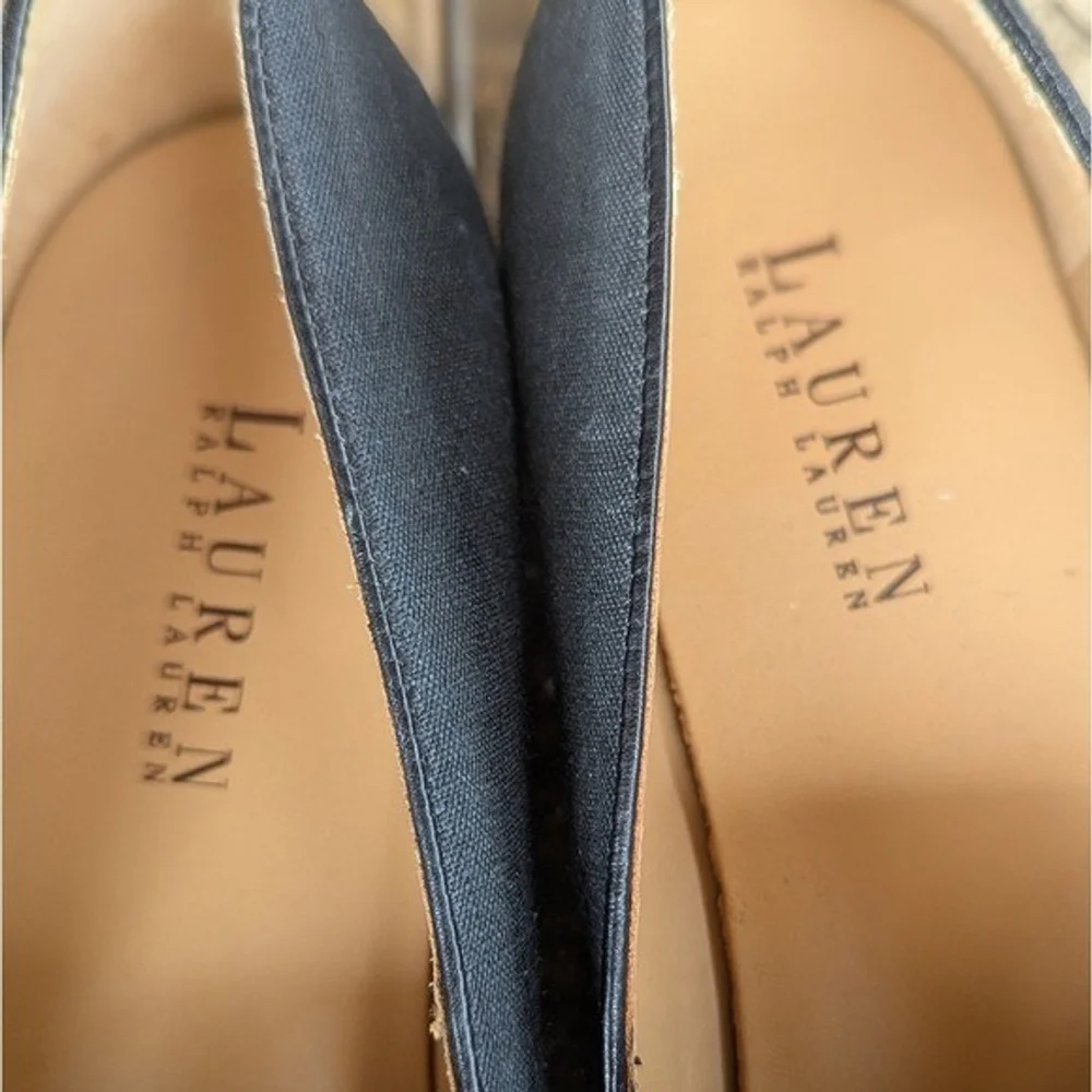 Ralph Lauren Linen Blend Black Embroidered Loafer Flats 9 - Picture 10 of 10